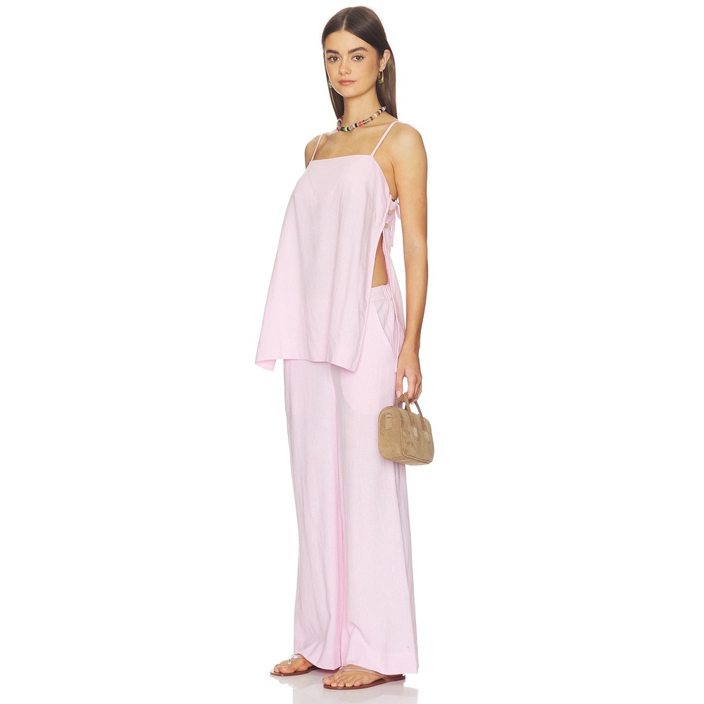 Free People Free-est Linen Blend 2 Piece Set Pink Cami Wide Leg Pants Large